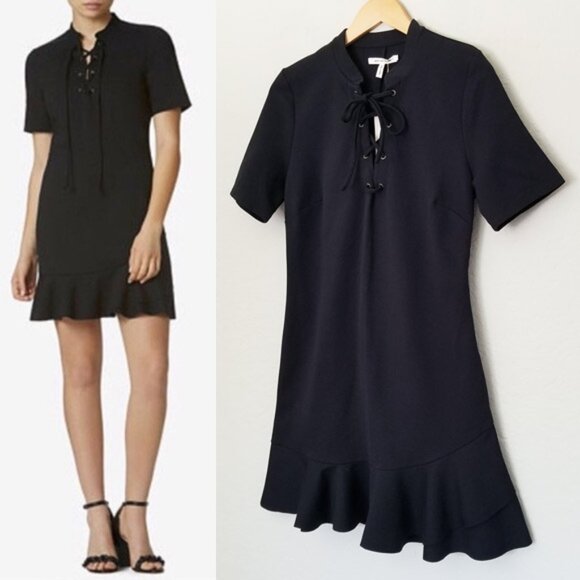 NEW Avec Les Filles Black Ponte Knit Lace-Up Dress M LBD Slimming Classic Modest - Picture 1 of 16